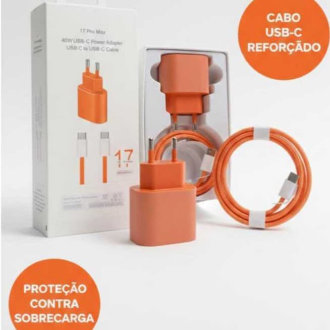 Carregador turbo iPhone 17 16 15 Pro Max 40w Completo Fonte tipo C e Cabo Tipo C Original carregador rapido celular