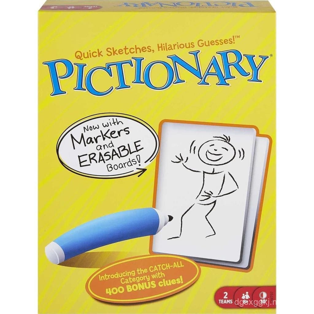 Jogo de Tabuleiro Pictionary da Mattel para Crianças, Adultos e Noites de Jogos em Família para 2 Equipes com Marcadores