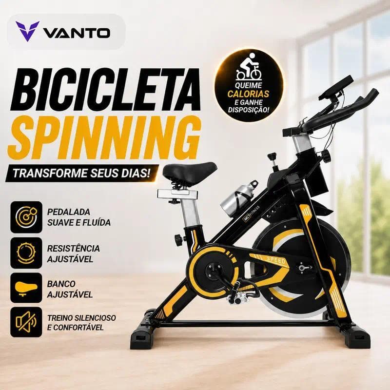 VANTO Bicicleta Spinning Ergométrica Profissional Silenciosa Suporta até 120kg Academia em Casa