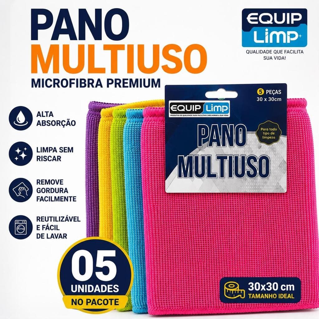 Kit 05 Panos Microfibra Multiuso 30x30cm Limpeza Cozinha Vidros Banheiro Carro Premium