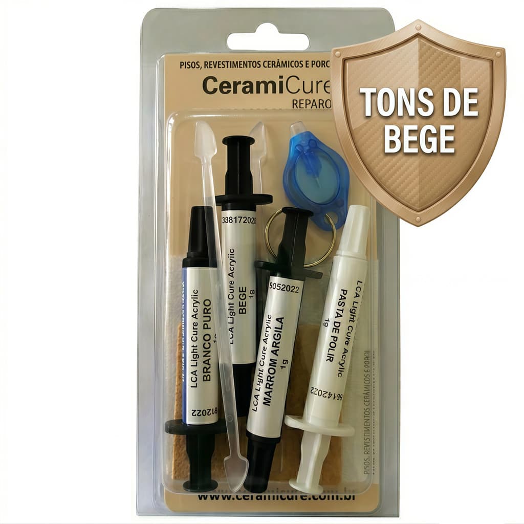 Reparo Piso Porcelanato Ceramica Ceramicure - Tons Beges Kit Completo Conserta Lascas Trincas Arranhão