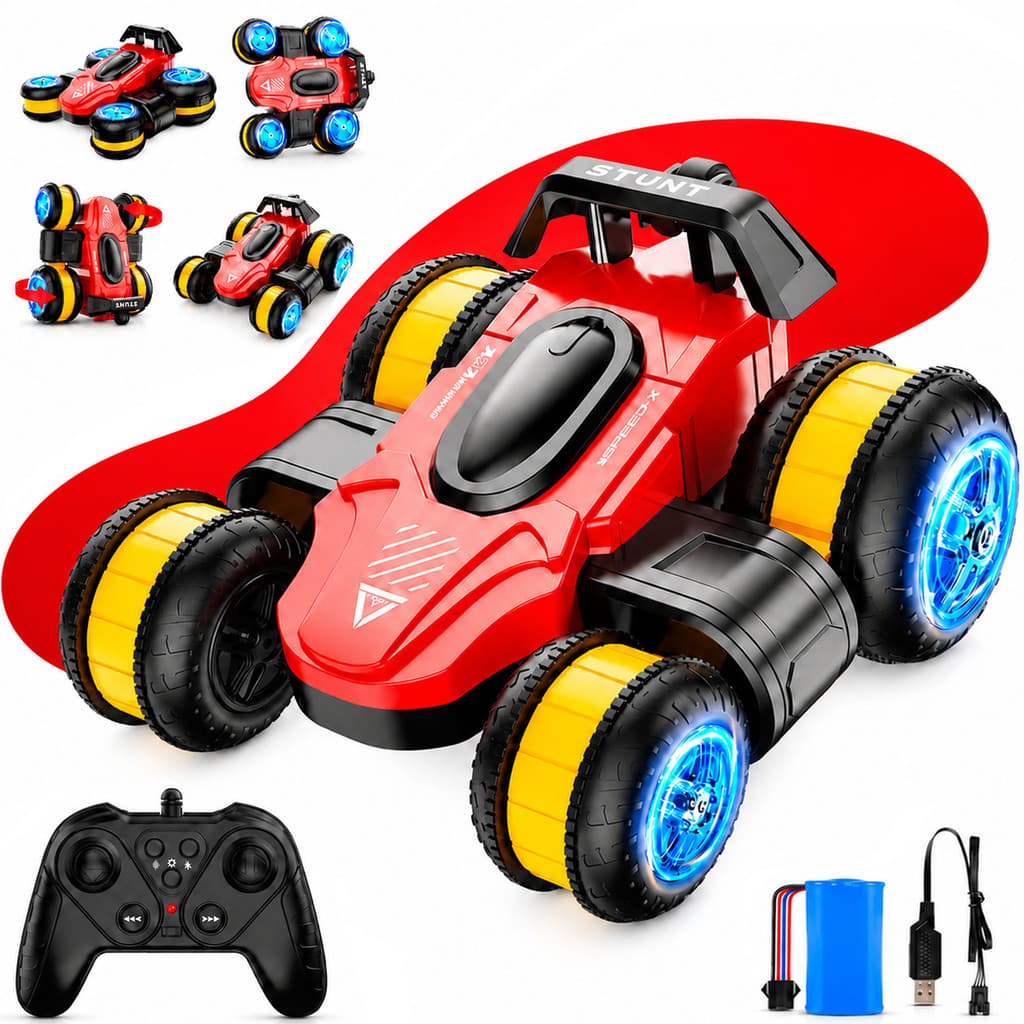Carrinho Controle Remoto Acrobático 4x4 Alta Velocidade Giro 360º Luzes LED Recarregável Brinquedo Infantil Kizumba