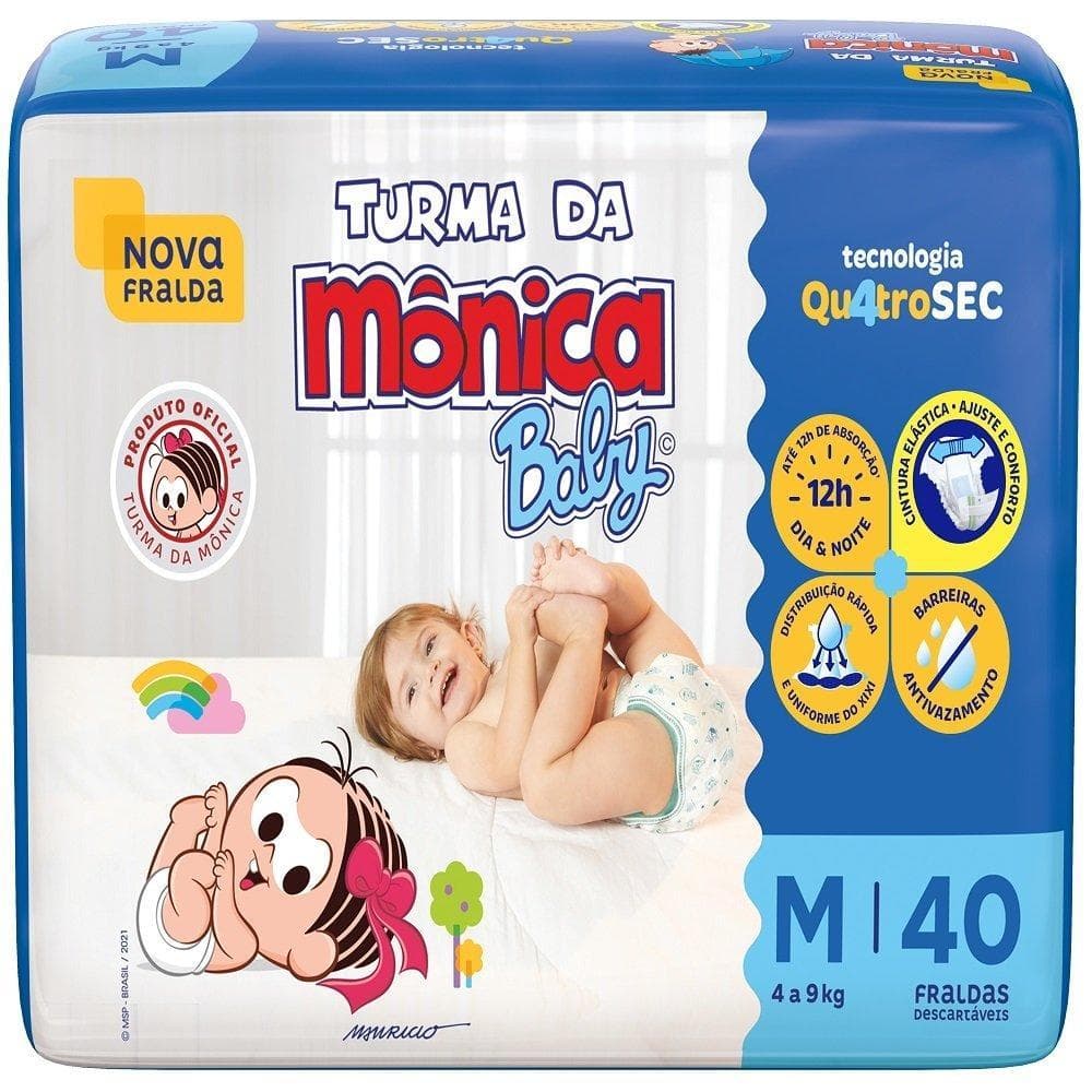 Fralda Descartável Turma da Mônica Tamanho M - 6 Pacotes com 40 Fraldas - Total 240 Tiras