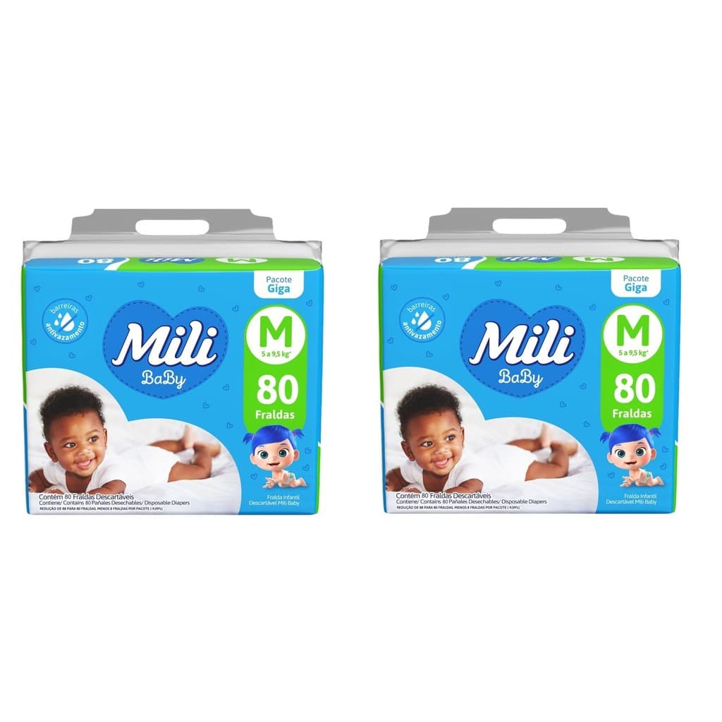 Kit 2 Fralda Mili Baby Tam M 80 Unidades - Mili