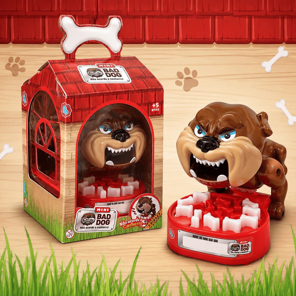 Brinquedo Mini Bad Dog Jogo Infantil  Cachorro Bravo Interativo com Ossinhos de Suspense Sorte Desafio Família Crianças