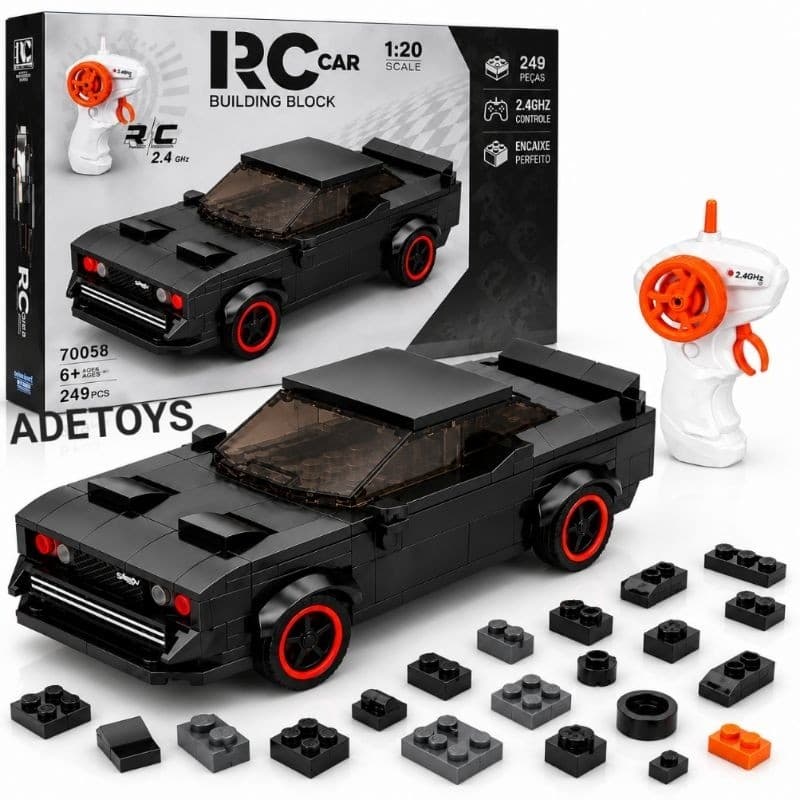 Carrinho de Montar Controle Remoto 244 Peças Blocos 2.4GHz Brinquedo Infantil Carrinho Colecionavel  Adultos e Crianças