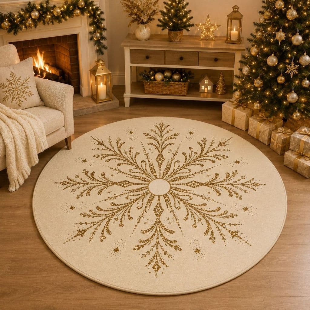 Tapete Redondo Decorativo Natal 88cm Antiderrapante para Sala e Quarto 2252
