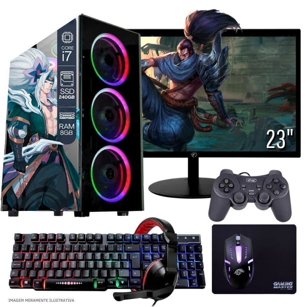 Computador PC Gamer  TOB   i7  240GB 8GB Kit Gamer e Headset Gamer Joystick Monitor 23” Windows 10 Pro Trial