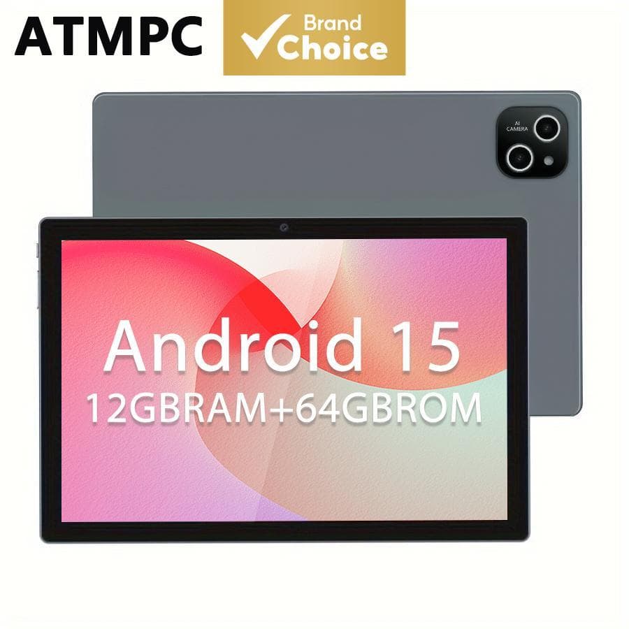 ATMPC Tablet de 25 cm para crianças, tablets Android, 12 GB (4 GB + 8 GB expansíveis) RAM + 64 GB ROM, octa-core, tela