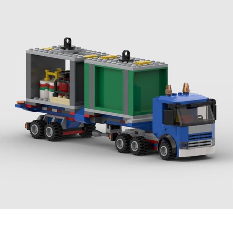 Os blocos de montar MOC são compatíveis com o conjunto de caminhão e reboque azul LEGO 87396, modelo de veículo de trans