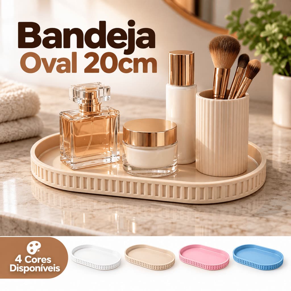 Bandeja Oval Decorativa Multiuso Plástico 20cm Organizadora Sabonete Joias Cozinha Banheiro Penteadeira