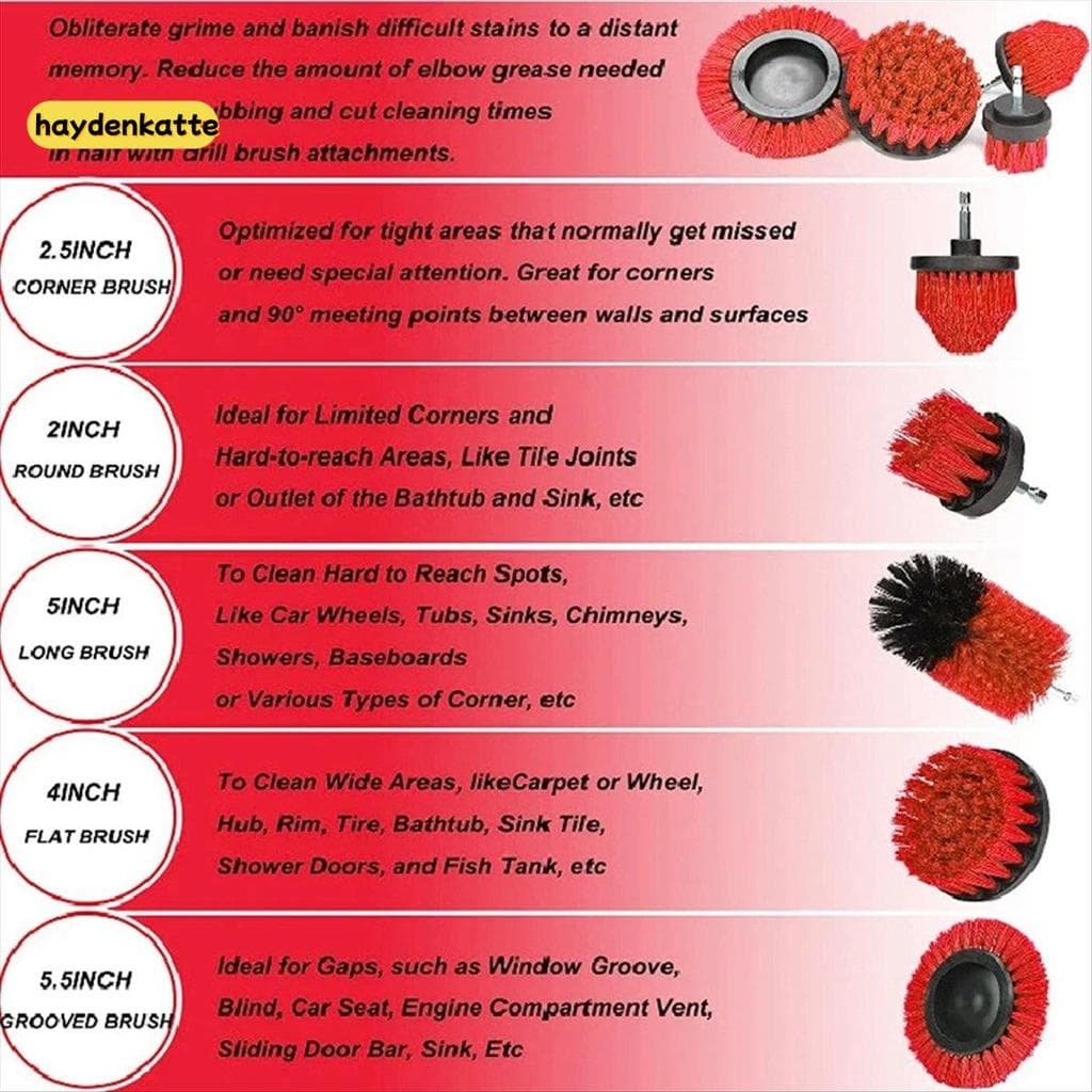 [haydenk1] Conjunto De Escova Para Lavagem De Carro Disco Elétrica Broca Kit De Ferramentas De Limpeza , Piso , Cozinha 