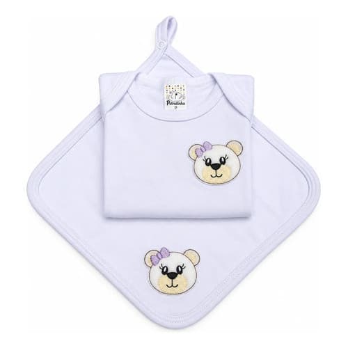 Kit Bebê 2 Peças Ursinha Body P Com Paninho De Boca Pano Duplo Enxoval Maternidade Menina Angu Bebê 