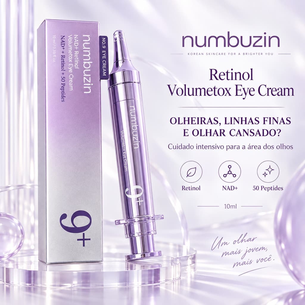 Creme Para Olhos Numbuzin No.9 Retinol Volumetox 10ml + NAD+ + 50 Peptídeos Anti-idade Rugas Olheiras Skincare Coreano