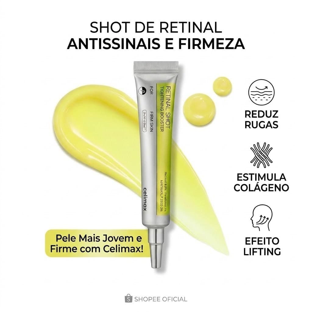 Celimax Retinal Shot Booster 15ml Serum Anti-Idade Noturno Retinal 0.1% Peptidos Tecnologia A-Shot Rugas Poros K-Beauty
