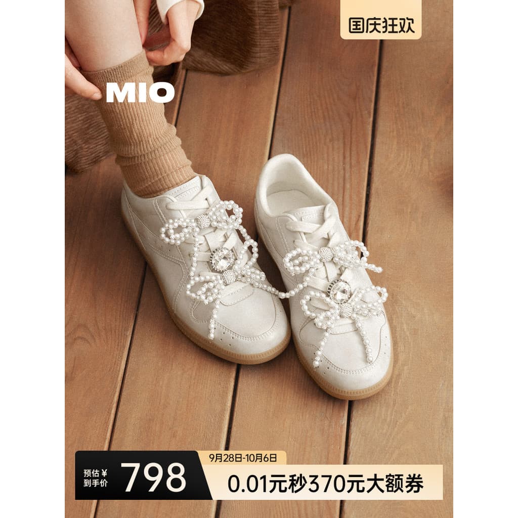 Mio mio sapatos femininos 2025 primavera estilo balé sapatos de treinamento Moral pérola decoração elegante confortável 