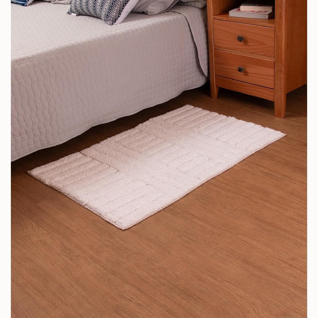 Tapete Wolff Grande Sala Cozinha Banheiro Quarto Genova 50x80cm Branco Algodão Antiderrapante Requintado Luxo