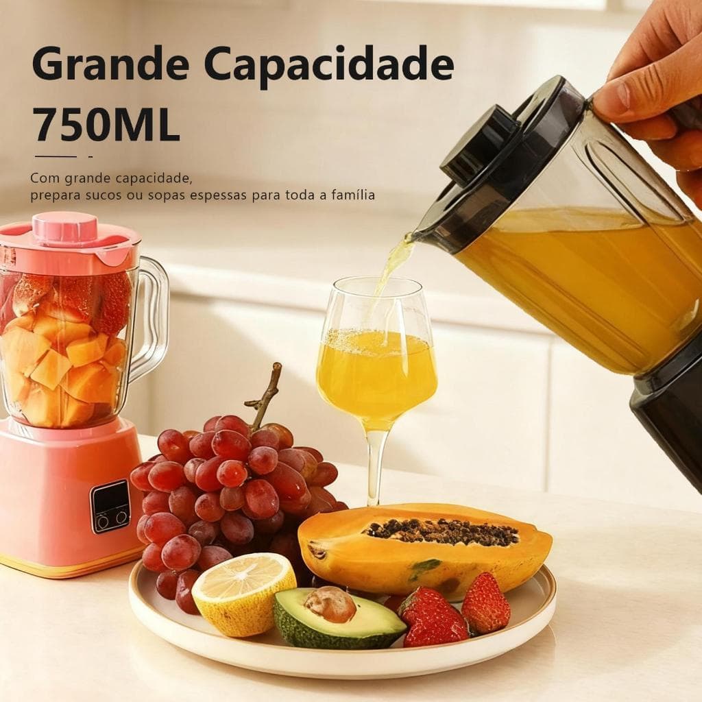 Liquidificador Portátil 750ml Potente 10 Lâminas Turbo Recarregável USB com Segurança Inteligente