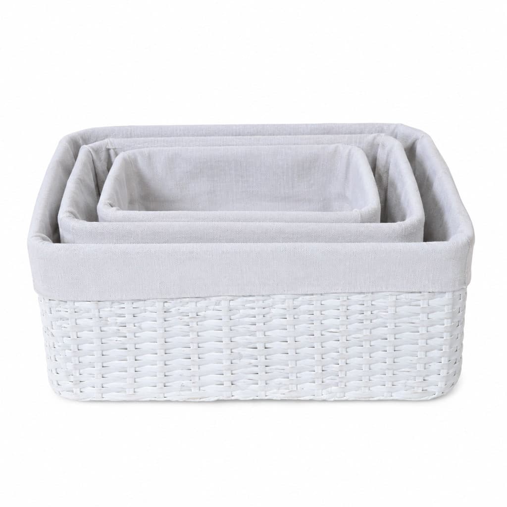 Kit 3 Cestos Organizadores Bambu Branco Banheiro Quarto Sala Práticos Duráveis