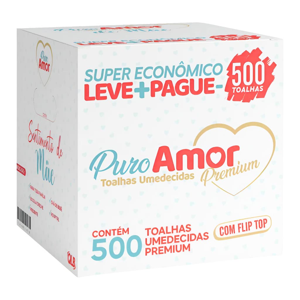Premium Toalhas Umedecidas Puro Amor Box Contém 500 Lenços
