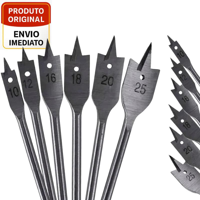 Jogo De Brocas Chata Para Madeira Aço Carbono Corte Preciso Furação Limpa Kit Profissional Furadeira Parafusadeira
