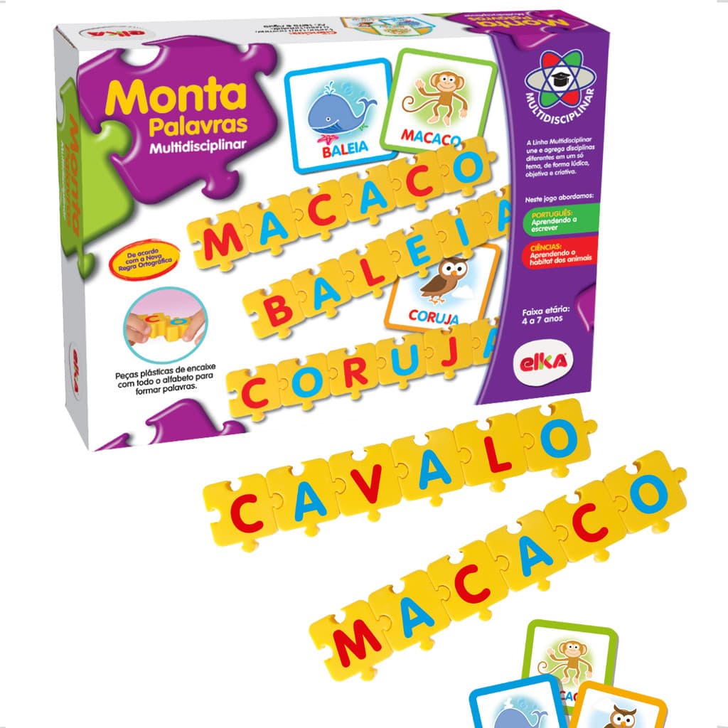 Jogo Monta Palavras Educativo Escolar Pedagógico Educativo Letras Alfabetização Elka Brinquedos