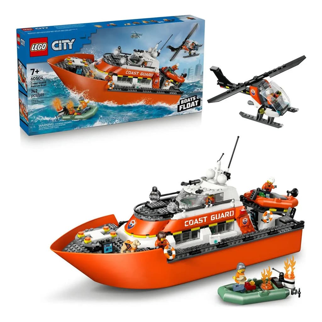 Blocos de Montar LEGO City Guarda Costeira Barco Helicóptero 60504 742 Peças