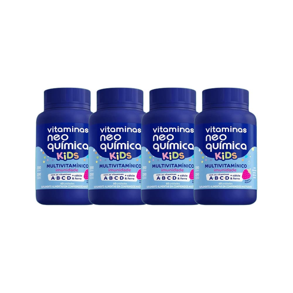 Kit 4 Neo Química Kids 60 Comprimidos Total 240 Cpr Vitamina Infantil Mastigável Imunidade