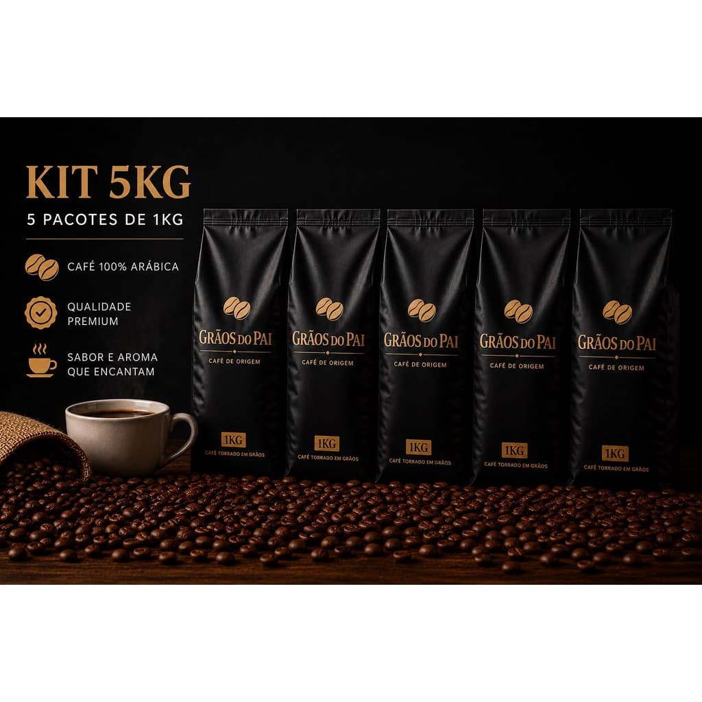 Kit 5 Kg Café Gourmet Em Grãos 100% Arábica Torrado Pacote 1Kg Café Grãos Do Pai