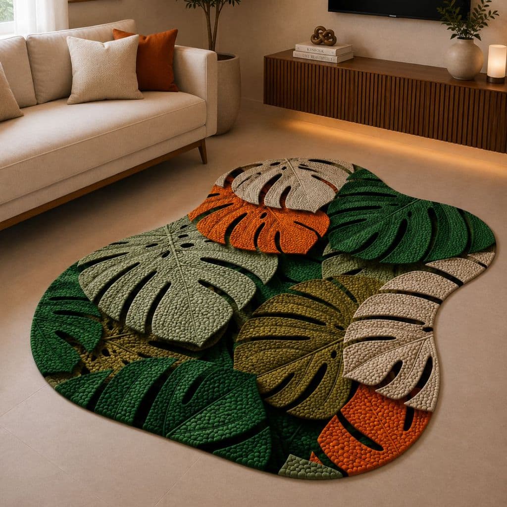 Tapete Orgânico Decorativo 117x67cm Antiderrapante para Sala e Quarto 035