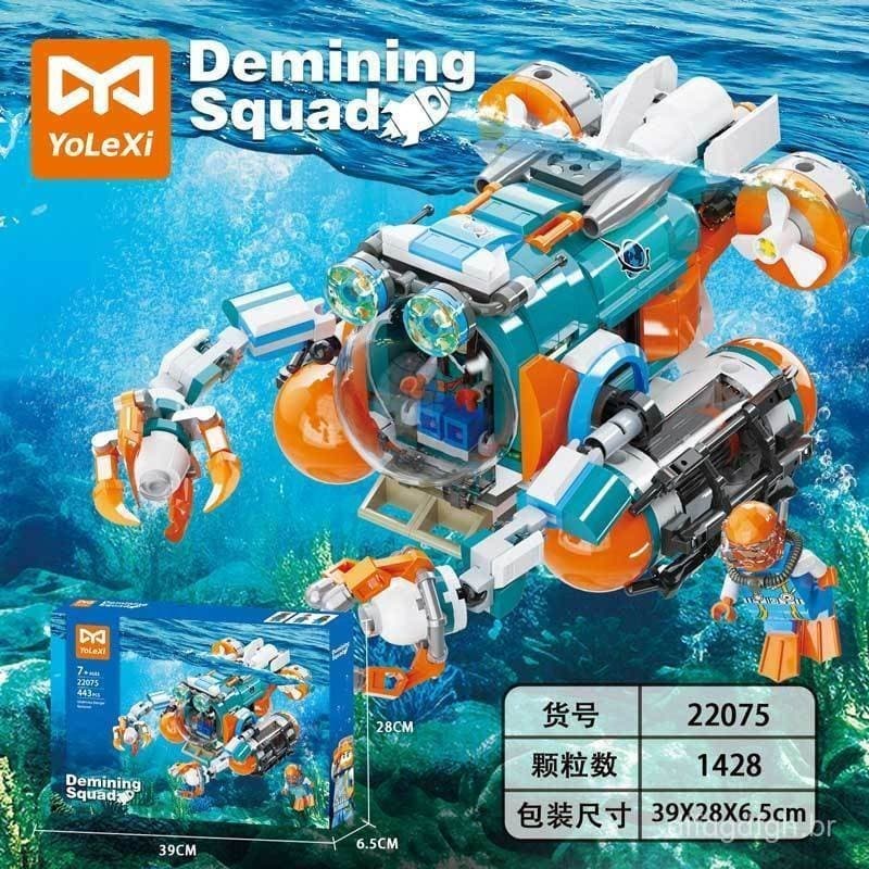 Blocos de montar Lego, aventura no mundo subaquático, detector de submarinos, brinquedos educativos de montagem Bo