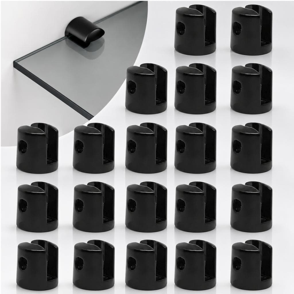 Suporte Fenda Preto 6mm 20 Unidades Prateleira Vidro Banheiro Zamac Fixacao Segura Parede