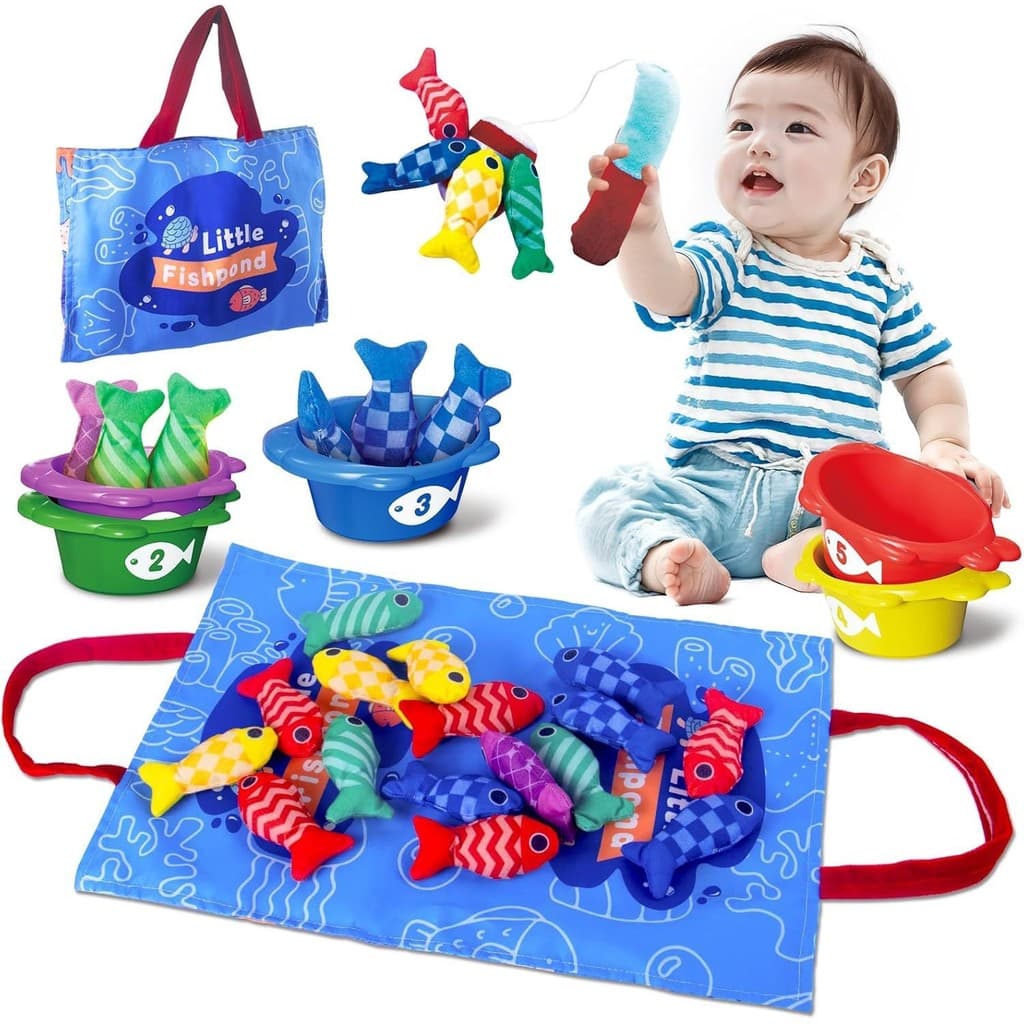 Números de pesca em tecido, brinquedo educativo, pesca infantil, tapete de brincar dobrável, brinquedo de pesca dois em 
