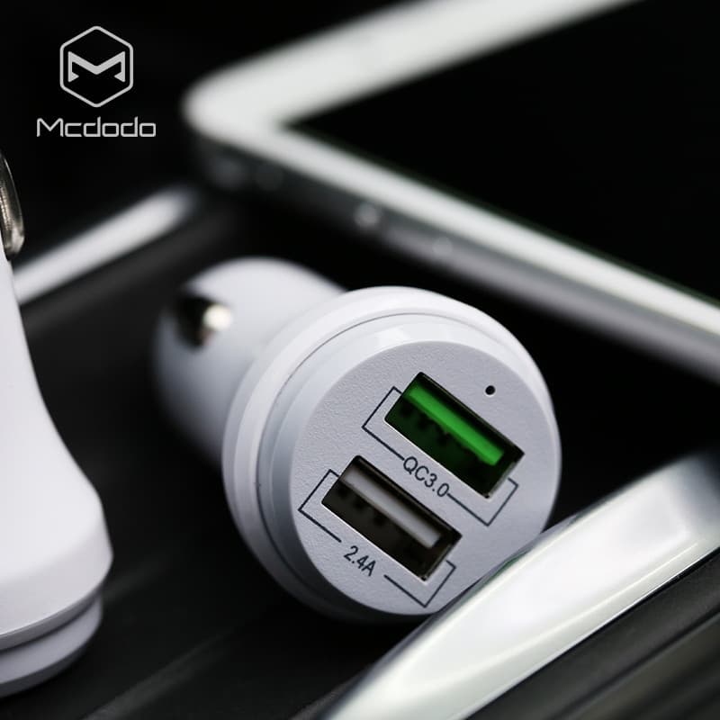 Mcdodo mcdodo carregador de carro um para dois QC3.0 carga rápida isqueiro do carro USB porta dupla carregador de carro 