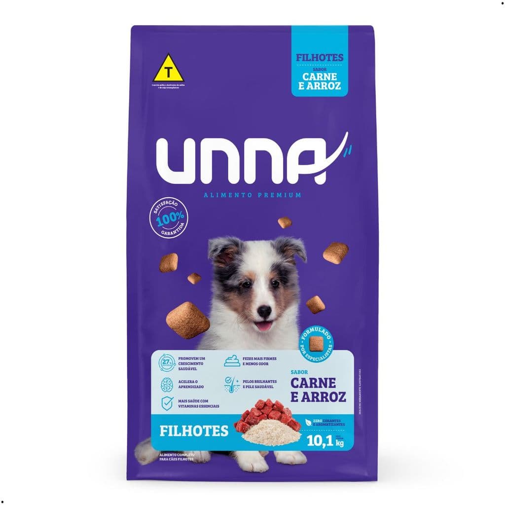 Ração para Cachorro Filhote Ração Unna 10Kg Ração Unna Filhote Sabor Carne Arroz Comida para Cachorro