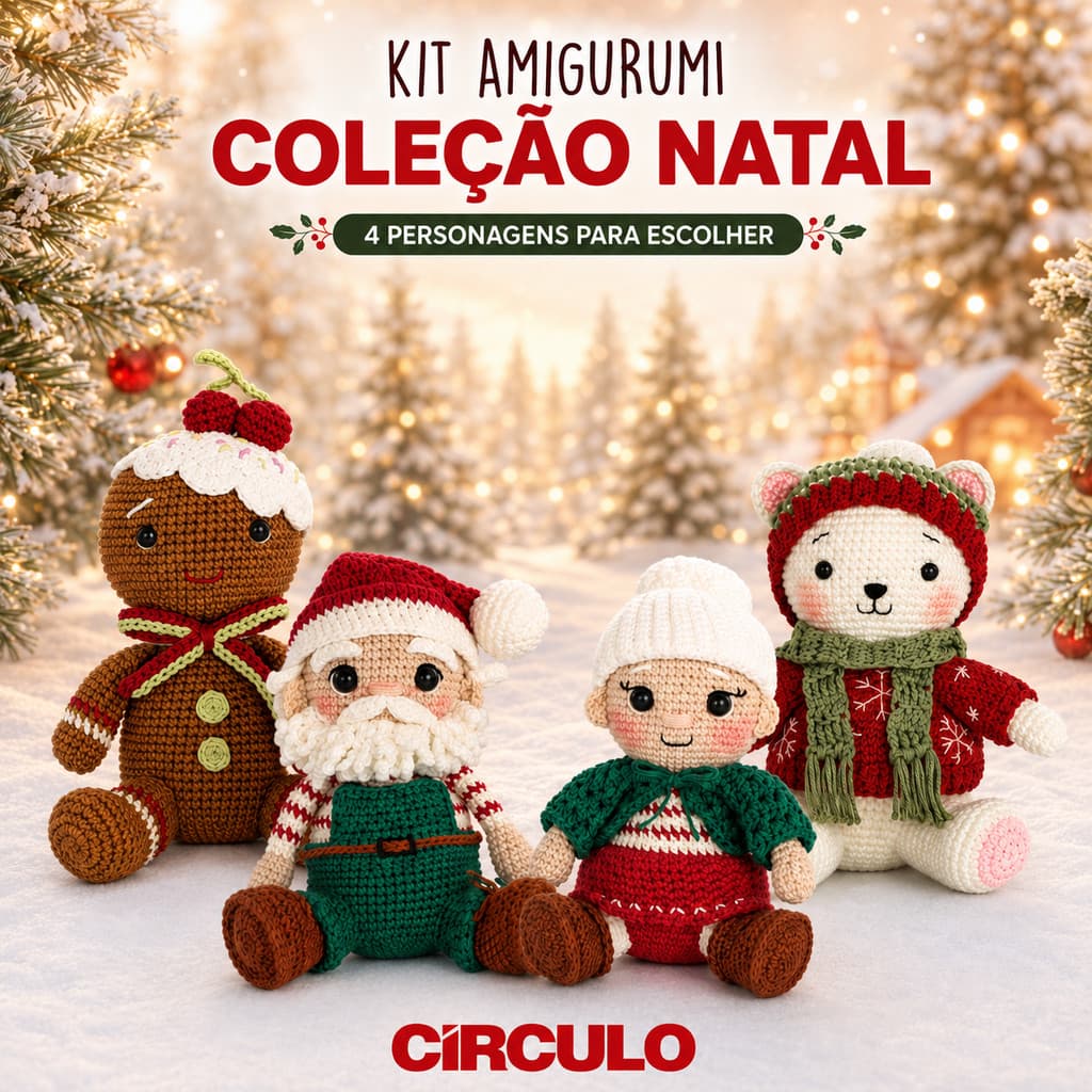 Kit Amigurumi Natal 2026 Círculo Completo para Crochê – Escolha o Personagem