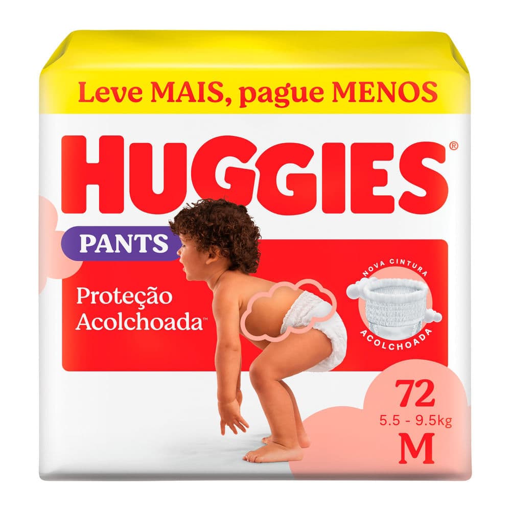 Fralda Huggies Pants Roupinha Proteção Acolchoada Tamanho M Pacote Hiper 72 Unidades Descartáveis