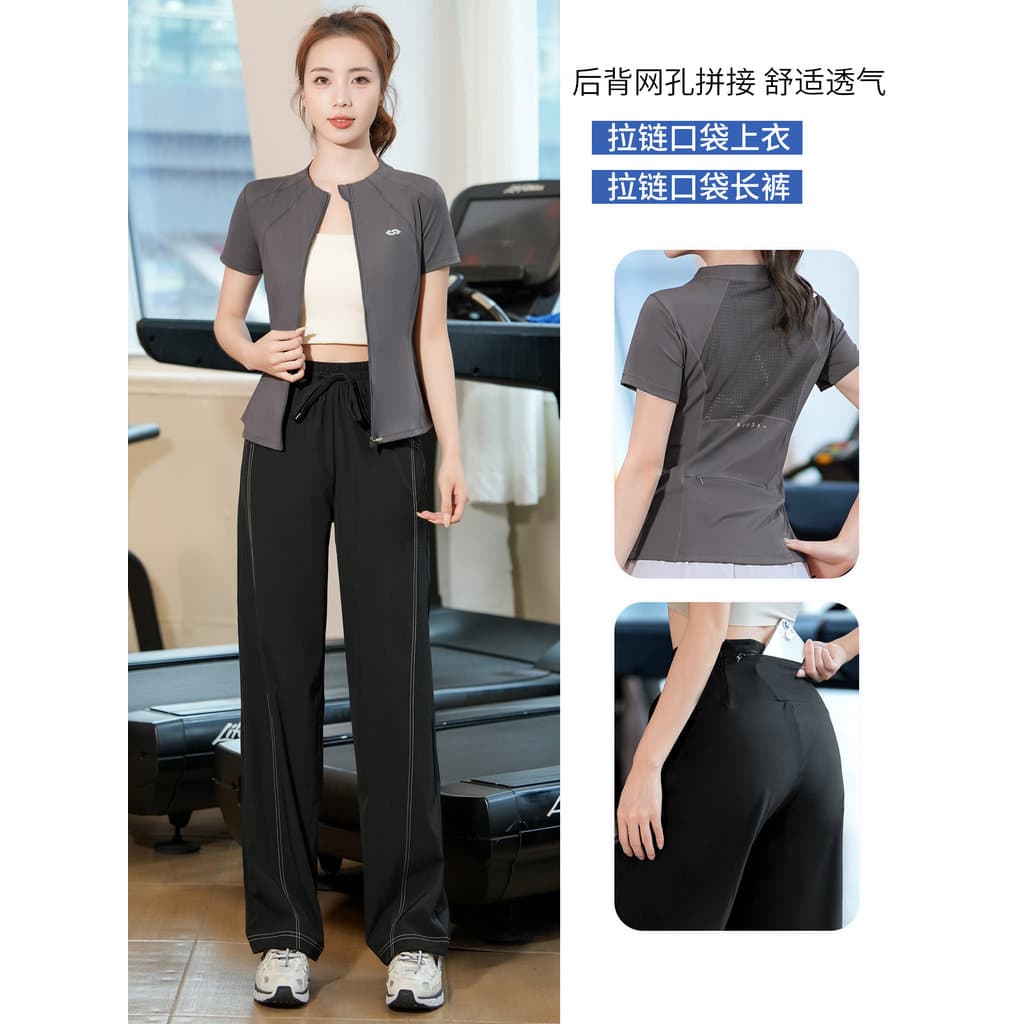 Roupas de Fitness terno feminino estilo verão zíper Cardigan roupas de Yoga de manga curta treinamento profissional de s