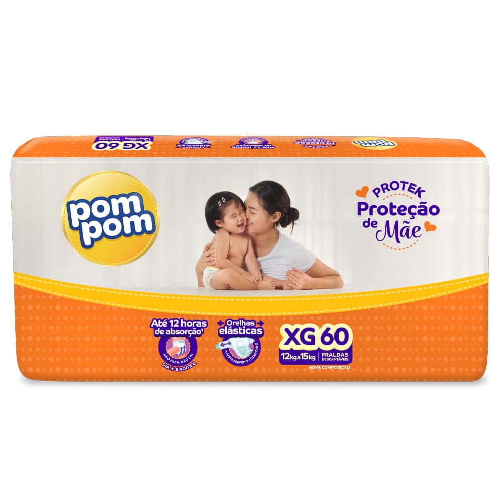 Fralda Descartável Pom Pom Protek Hiper XG - 60 Unidades