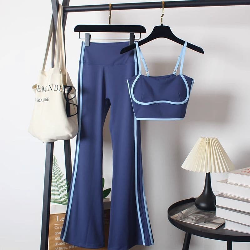 Conjunto de roupa interior esportiva feminina verão cintura alta Leggings roupas de Fitness correndo Yoga Pilates absorç