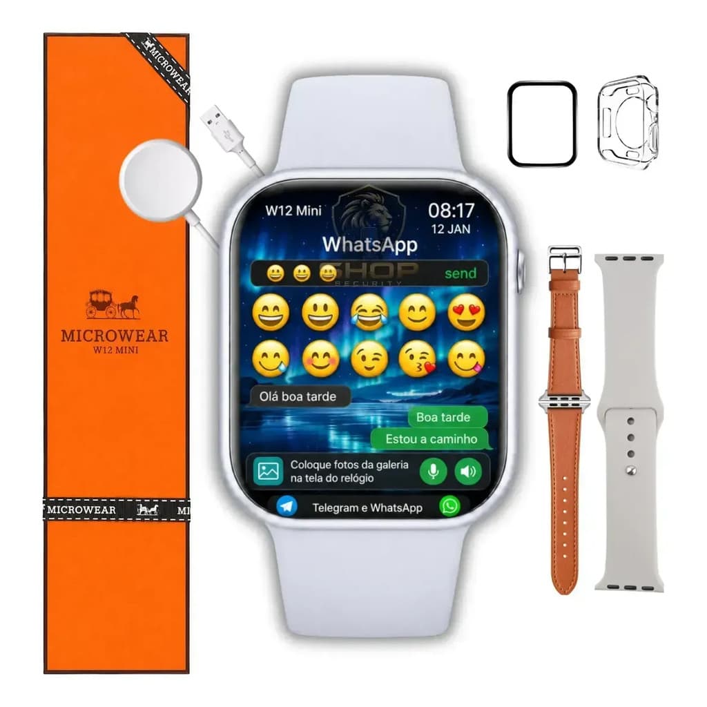 Relógio Microwear Smartwatch W12 Mini Série 12 42mm Amoled Responde Whatsapp Telegram