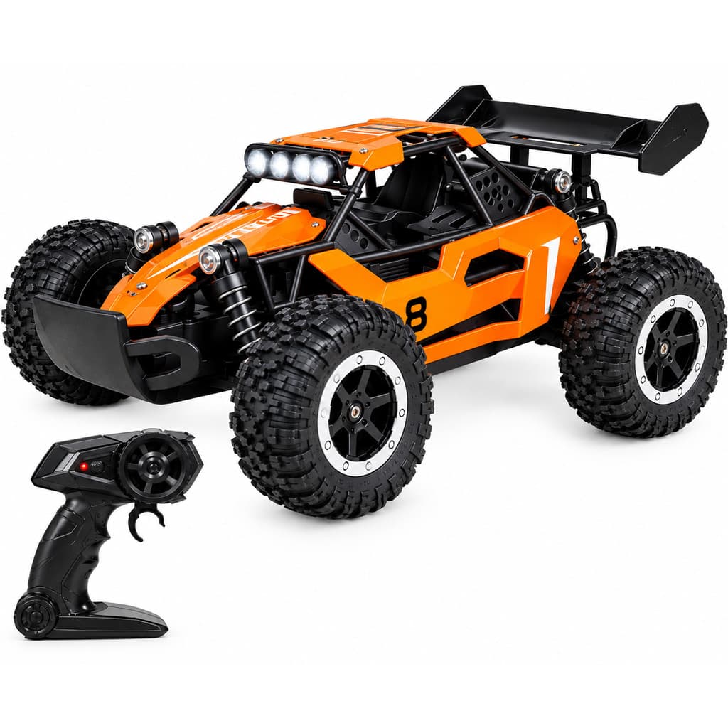 Carrinho de Controle Remoto RC Off-Road Buggy 4x4 Laranja com Bateria 500mAh e Controle