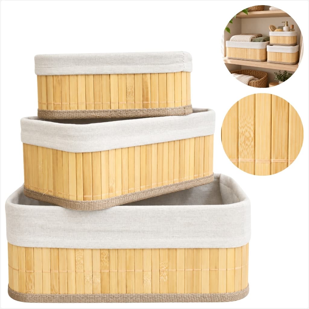 Kit Organizador De Bambu Para Banheiro Quarto E Sala Com Cestos Em Formatos E Tamanhos Variados