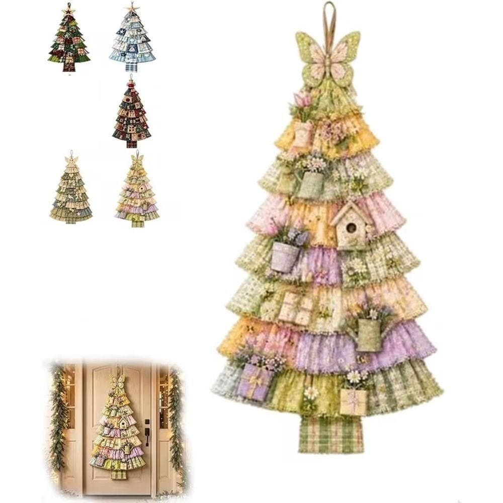 BERNARDO Patchwork Porta De Árvore De Natal Pendurada , De Tecido Grande Com Estampa Xadrez Artesanal