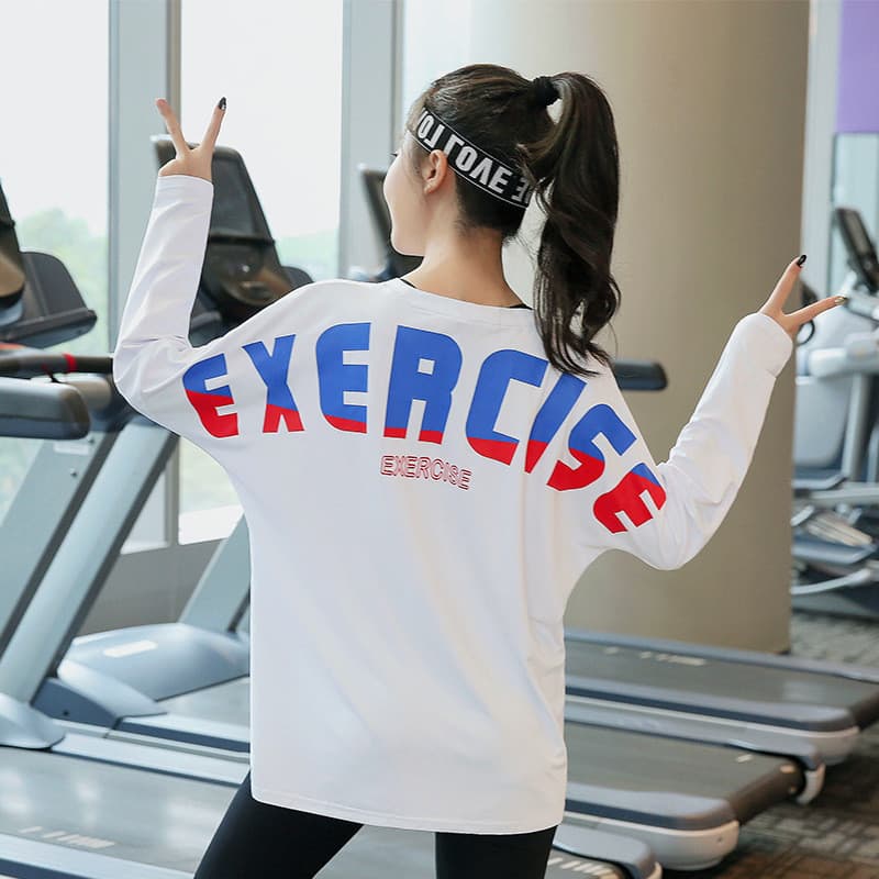 Tamanho grande roupas de Yoga camiseta feminina manga comprida solta gordura MM roupas de Fitness 100kg moda correndo es