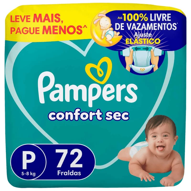 Fralda Pampers Confort Sec Fortbag P com 72 unidades 