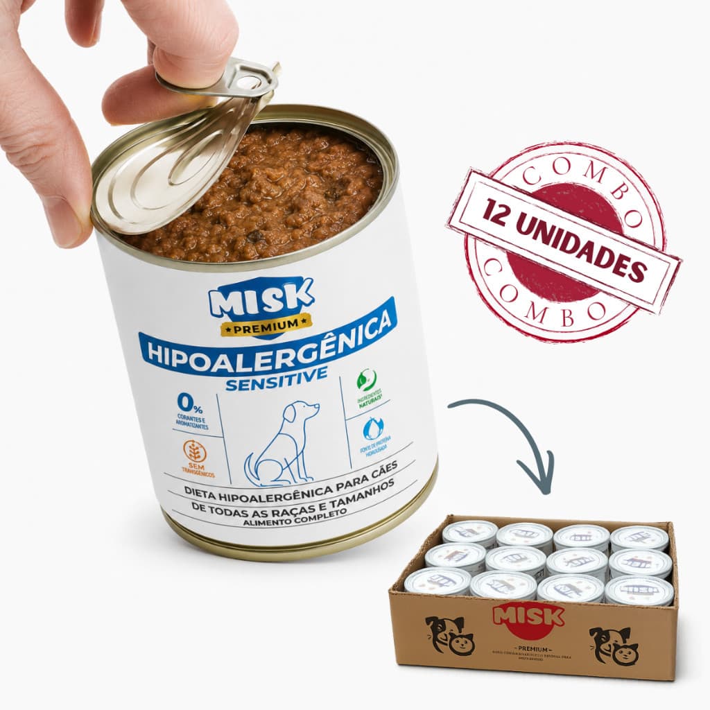 Combo Kit 12 Ração Úmida Misk Cães Cachorro com Alergias Hipoalergênica Diet Hypoallergenic Latas