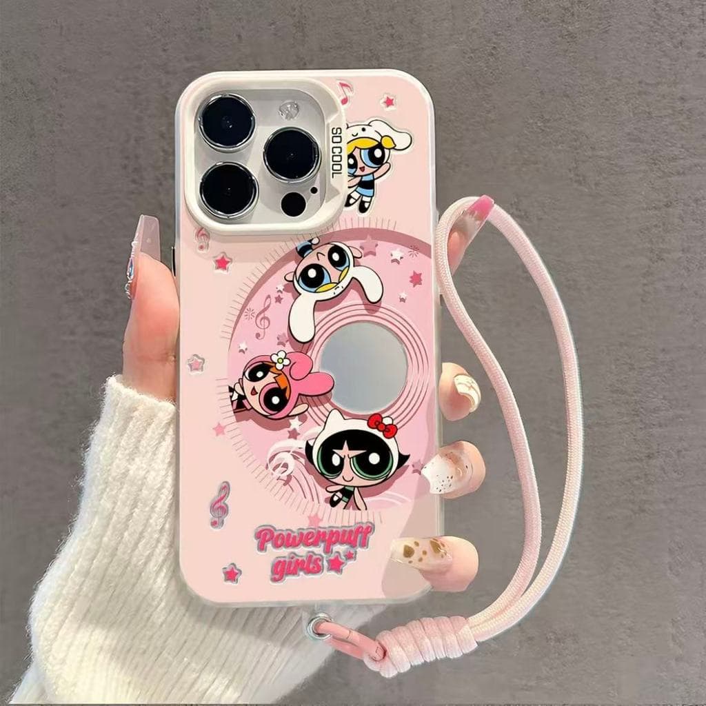 Capinha para iPhone 17/16/15/14/13/12 Pro Max capinha celular meninas super poderosas desenho alça anti queda capa total