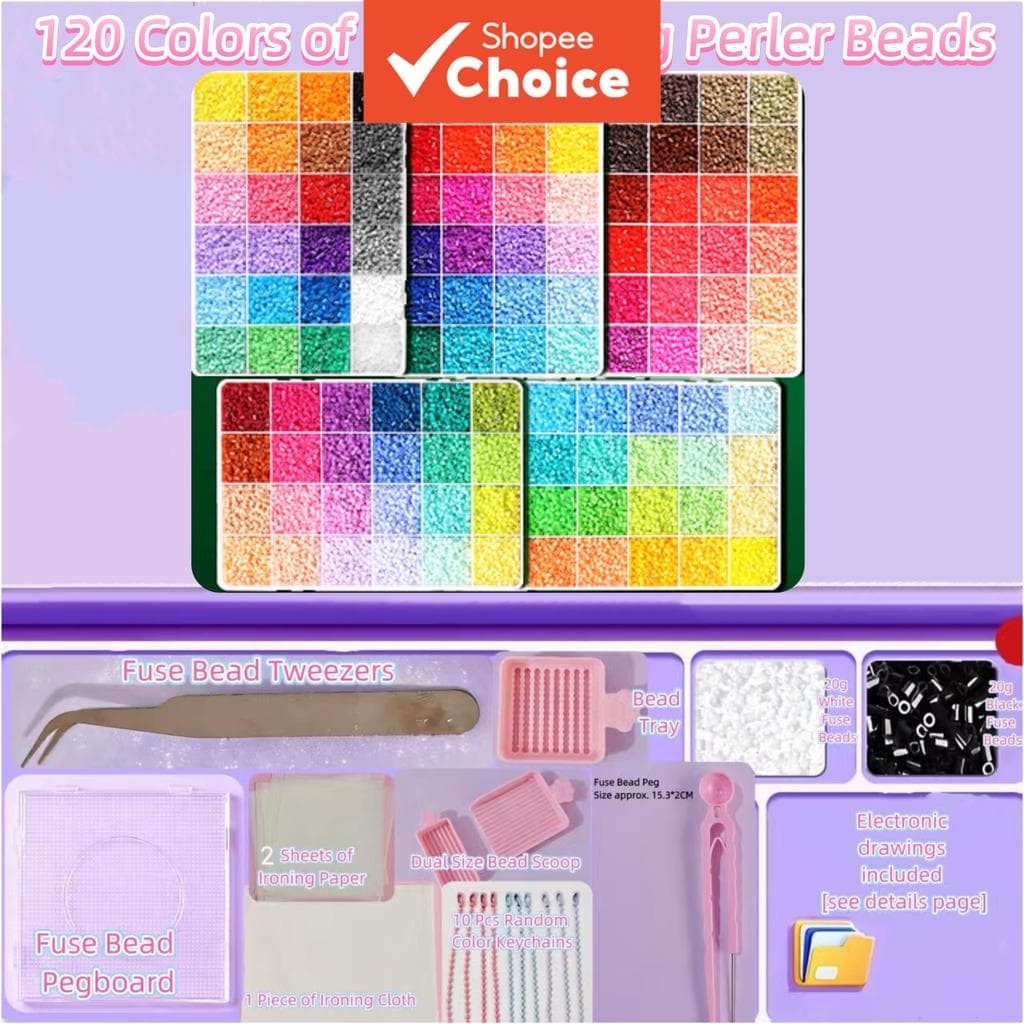 Kit de Miçangas Pixel Craft Fuse com Kit Completo de Ferramentas, 120 Cores Vivas Presente Artesanal DIY para Meninos e