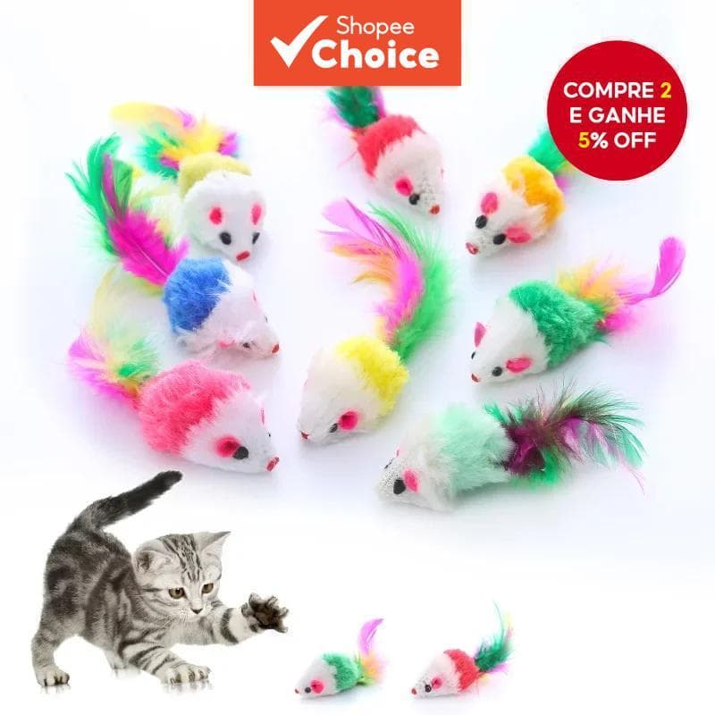 Rato Recheado Para Gato 10 Peças Brinquedos De Pelúcia Acessórios Gatinhos Design Engraçado Cor Aleatória